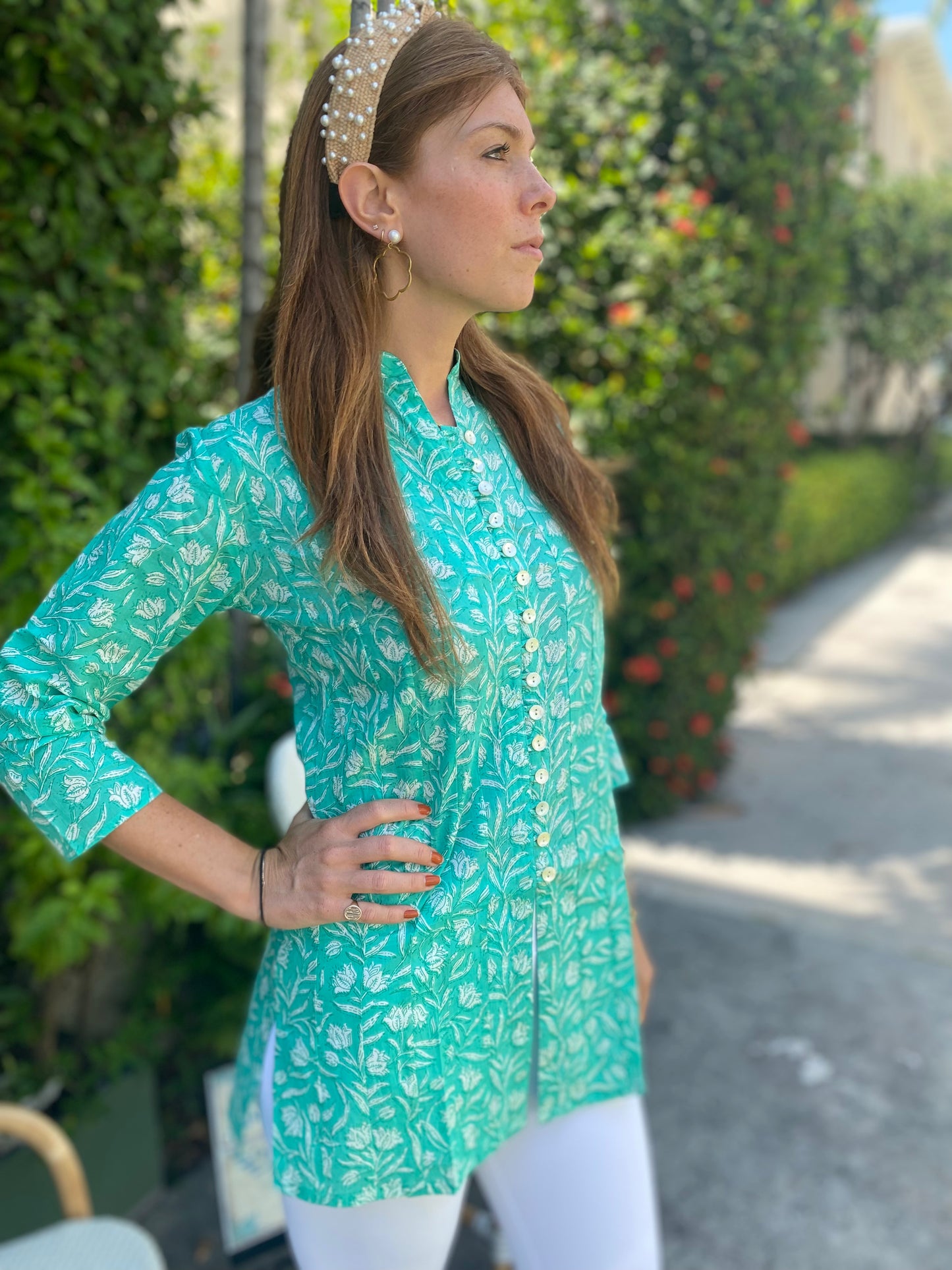 Bright Turquoise Floral Palm Beach Tunic - The Kemble Shop