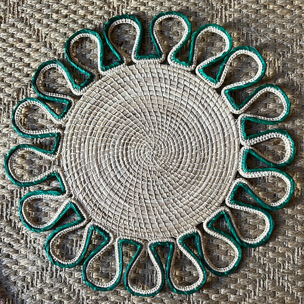 Custom Rattan Green and Natural Placemats - The Kemble Shop