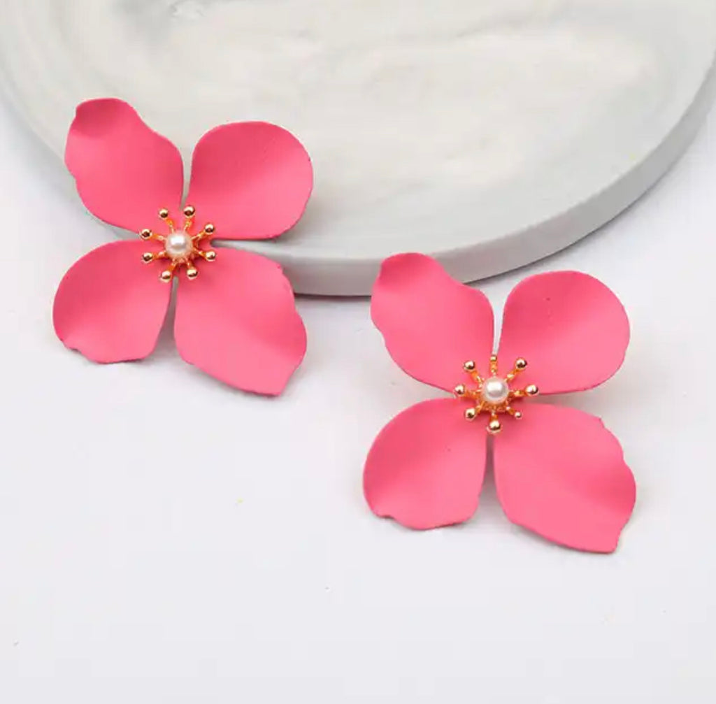 Hot Pink Floral Earrings - The Kemble Shop