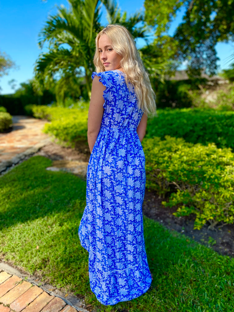 Blue & White Floral Emma Dress - The Kemble Shop