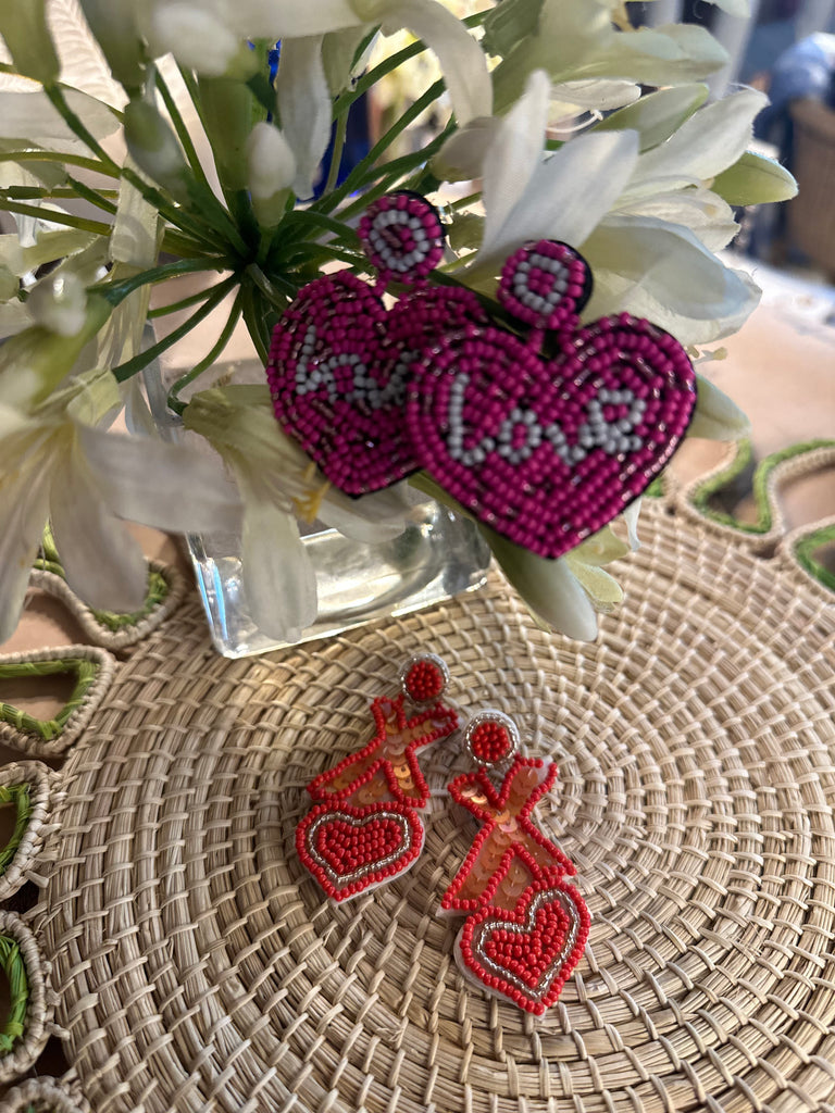 Festive Valentines LOVE Heart Earrings - The Kemble Shop