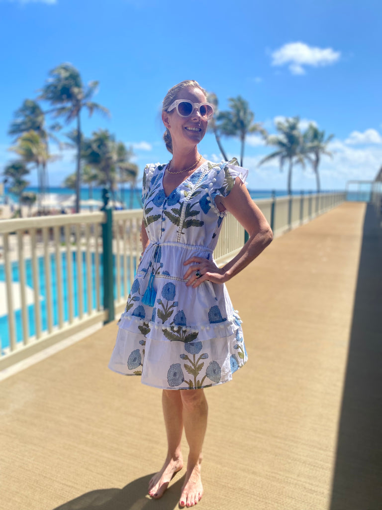 Cece Blue Poppy Pom Pom Dress - Short - The Kemble Shop