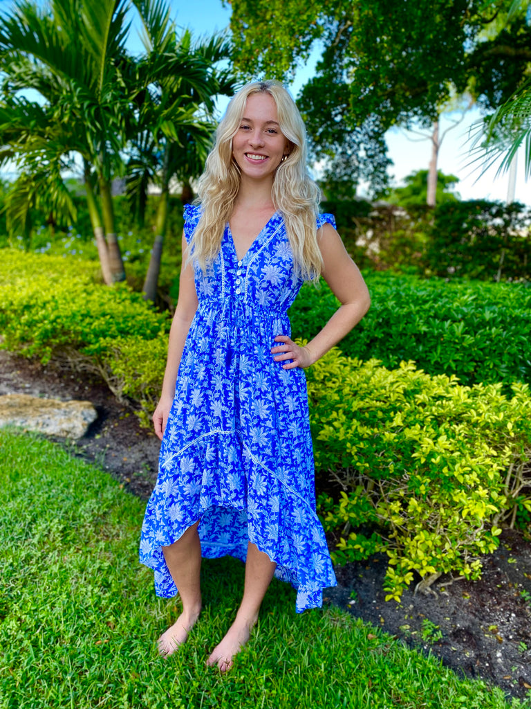 Blue & White Floral Emma Dress - The Kemble Shop