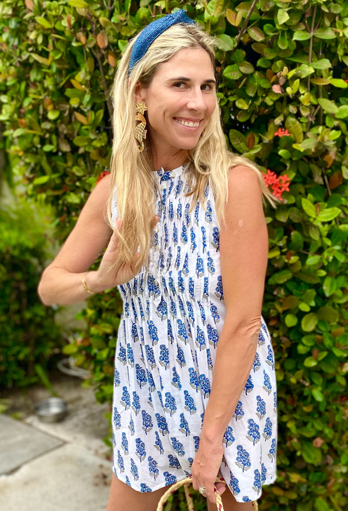 Blue & White Flowered Phoebe Dress - The Kemble Shop