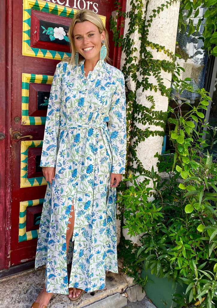 Blue & Green Vine Palm Beach Tunic Dress - The Kemble Shop