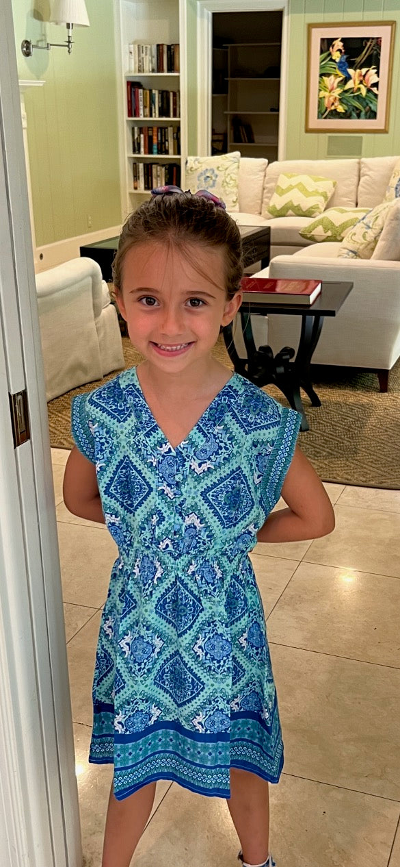 Anna Girls Turquoise Dress- Walker & Wade - The Kemble Shop