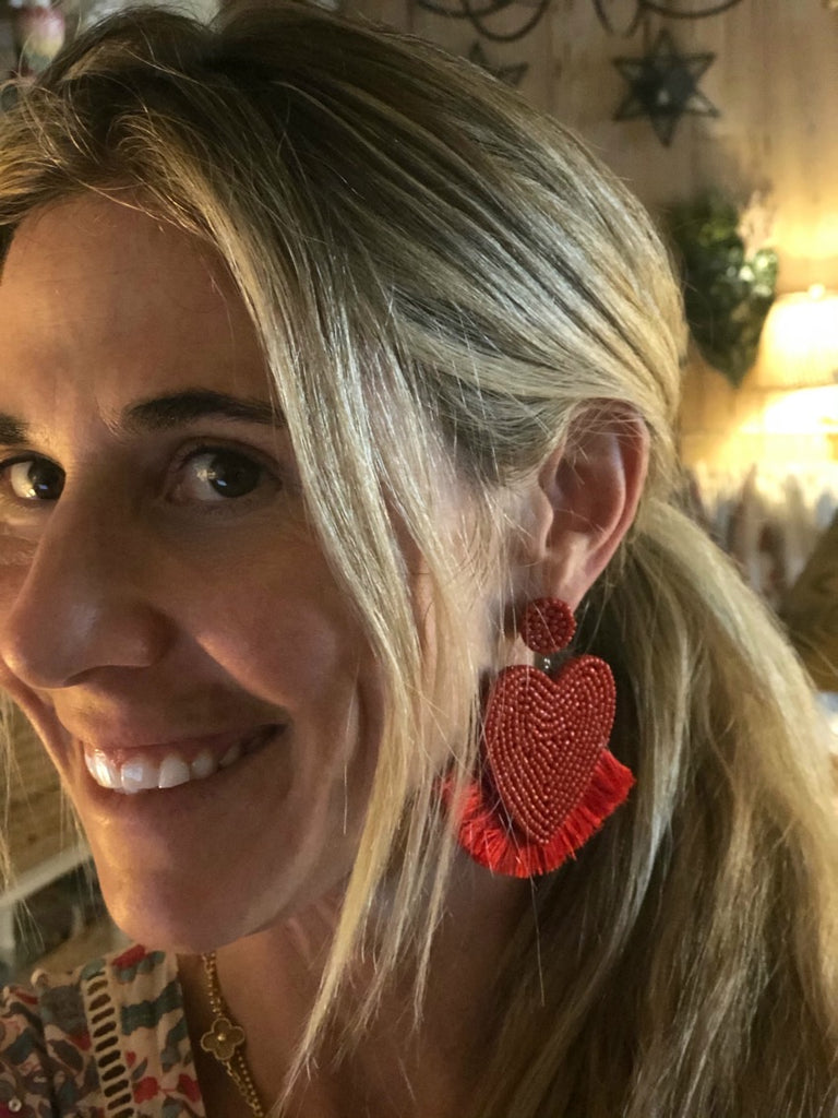 Lucky Hearts Red Beaded Tassel Earring - The Kemble Shop