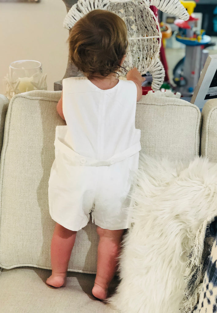 White linen romper baby sales boy