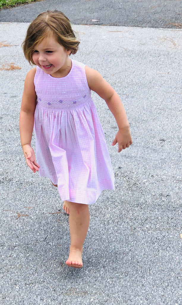 Girls Pink Smocked Floral Dress - The Kemble Shop