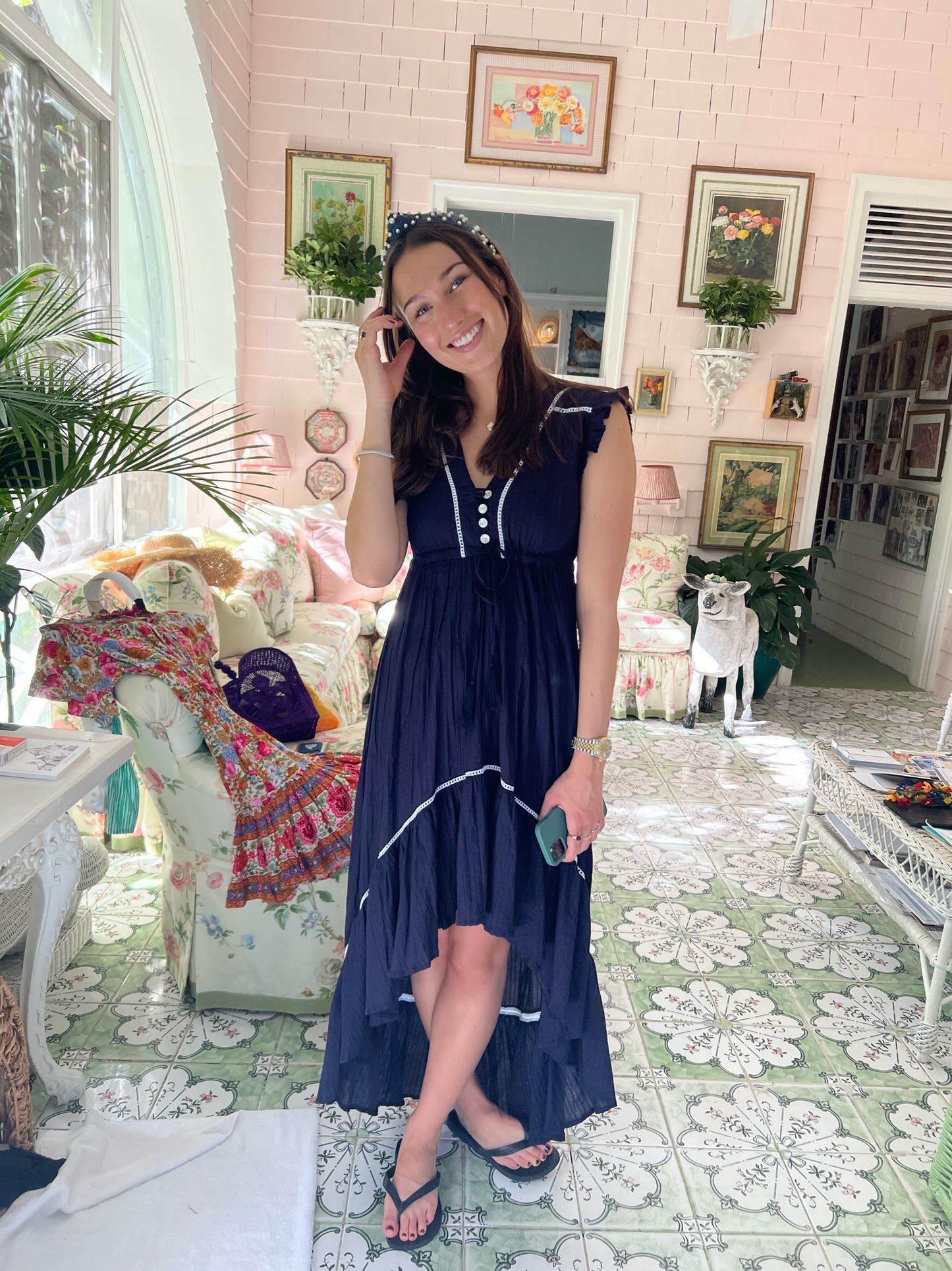 Navy w/White Emma Dress - The Kemble Shop