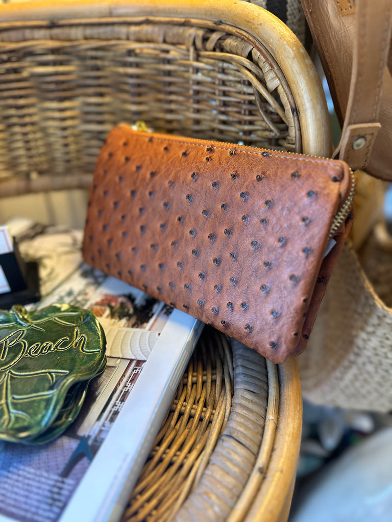 Tobacco Small Faux Ostrich Clutch - The Kemble Shop