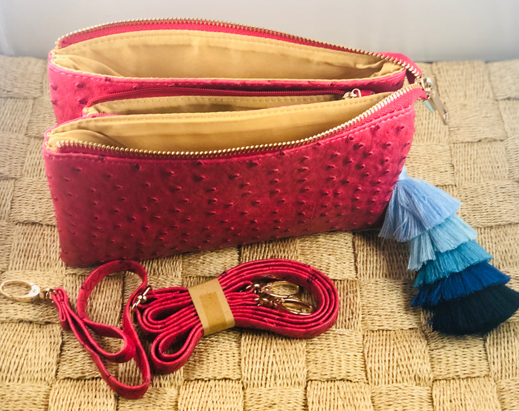 Deep Pink Small Faux Ostrich Clutch w/ Tassel - The Kemble Shop