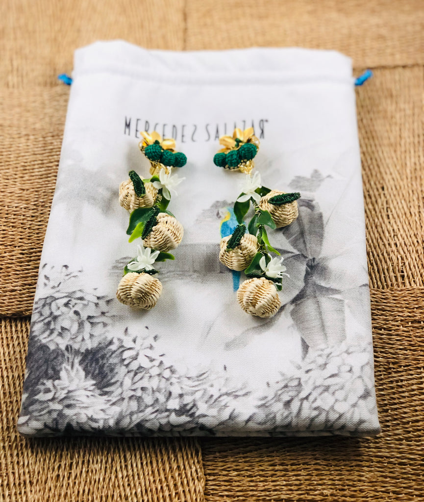 Tropics Green Raffia Earrings - The Kemble Shop