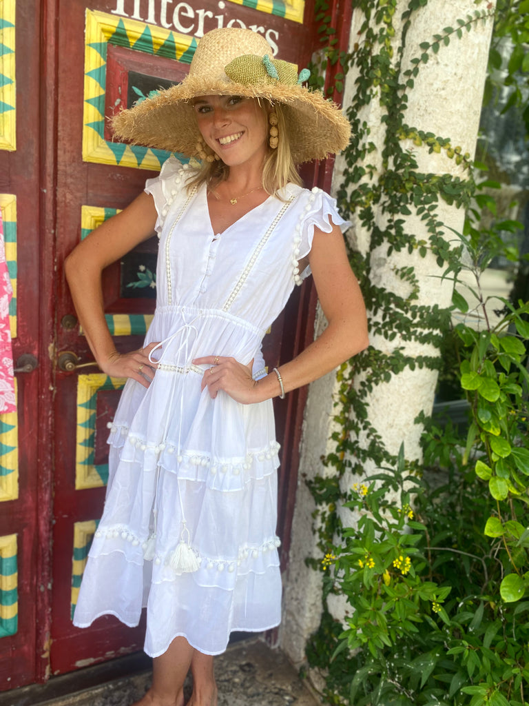 Cece White Pom Pom Dress - Long - The Kemble Shop