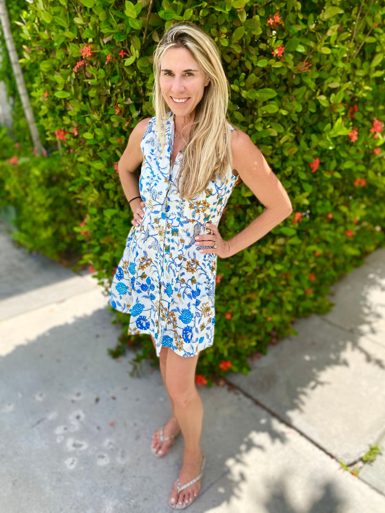 Jamie Sleeveless Garden Hues Mini Shirt Dress - The Kemble Shop