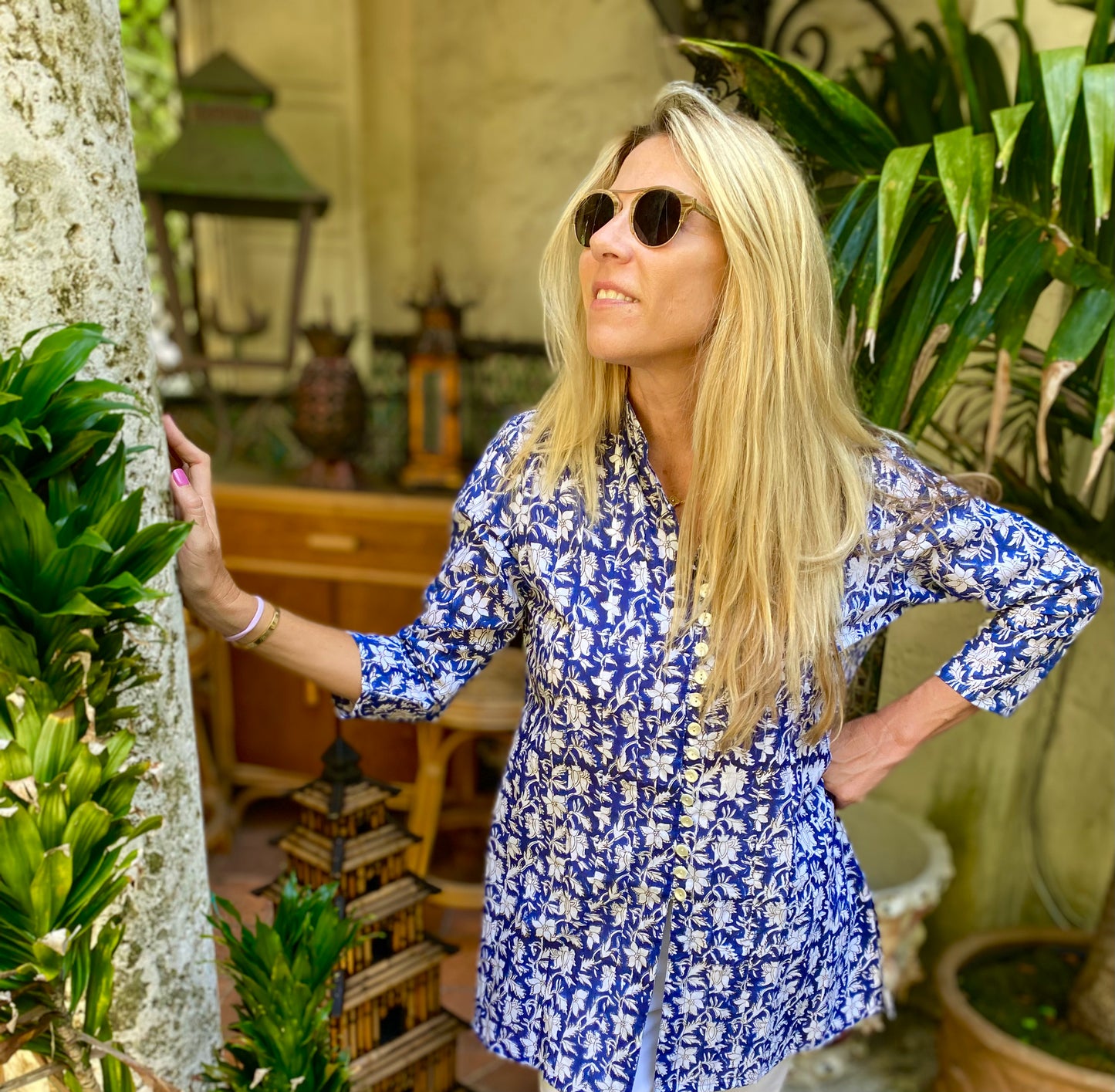 Navy & White Floral Palm Beach Tunic - The Kemble Shop