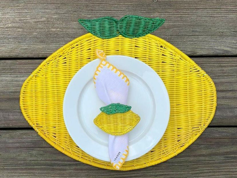 Rattan Lemon Placemats and Napkin Holders - The Kemble Shop
