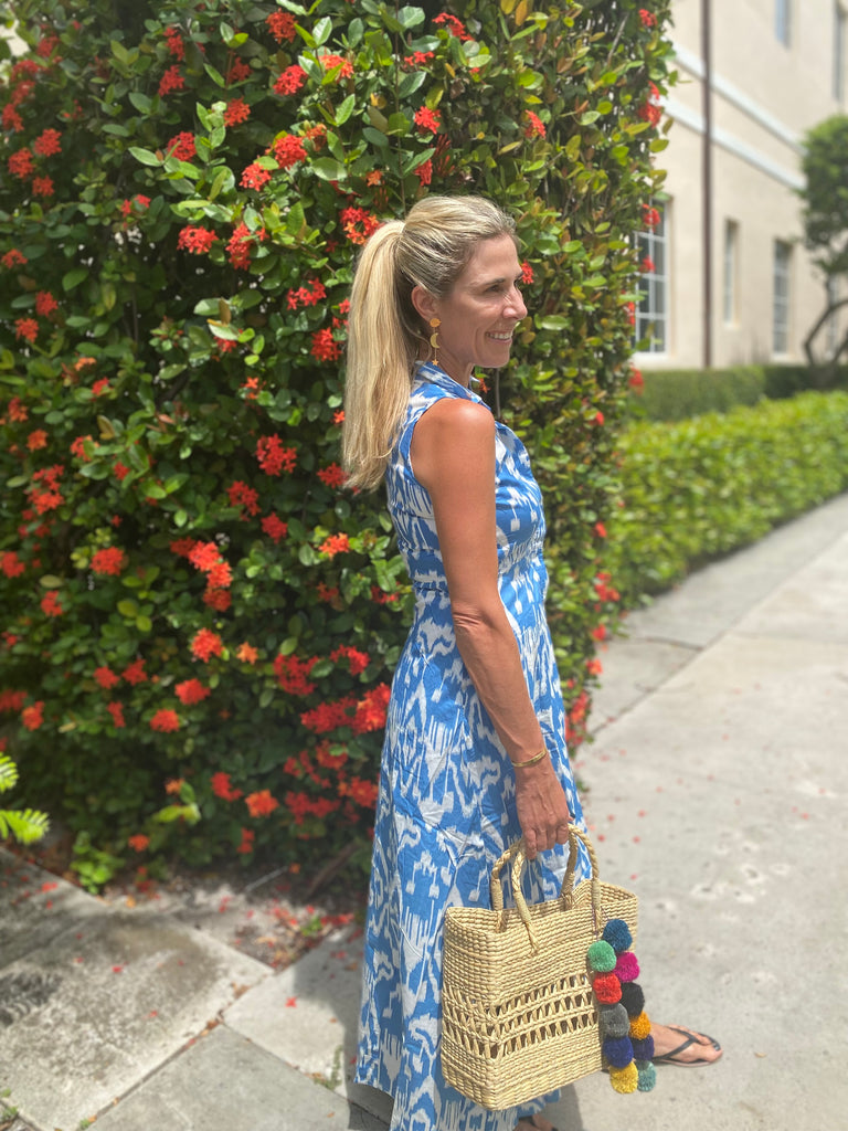 Mimi Sleeveless Long Blue Ikat Shirt Dress - The Kemble Shop