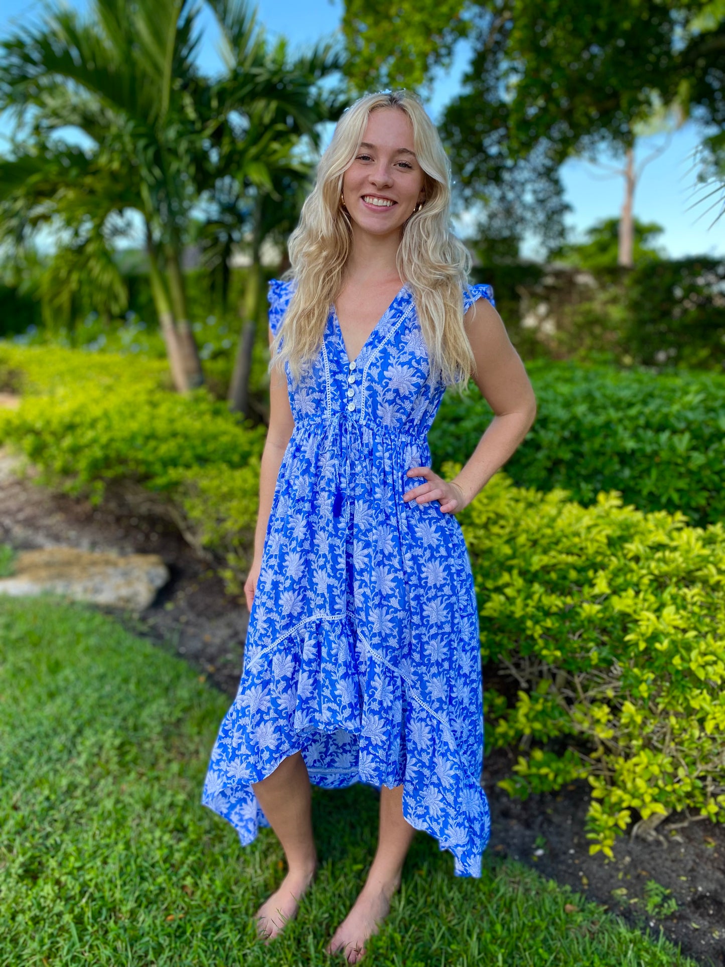 Blue & White Floral Emma Dress - The Kemble Shop