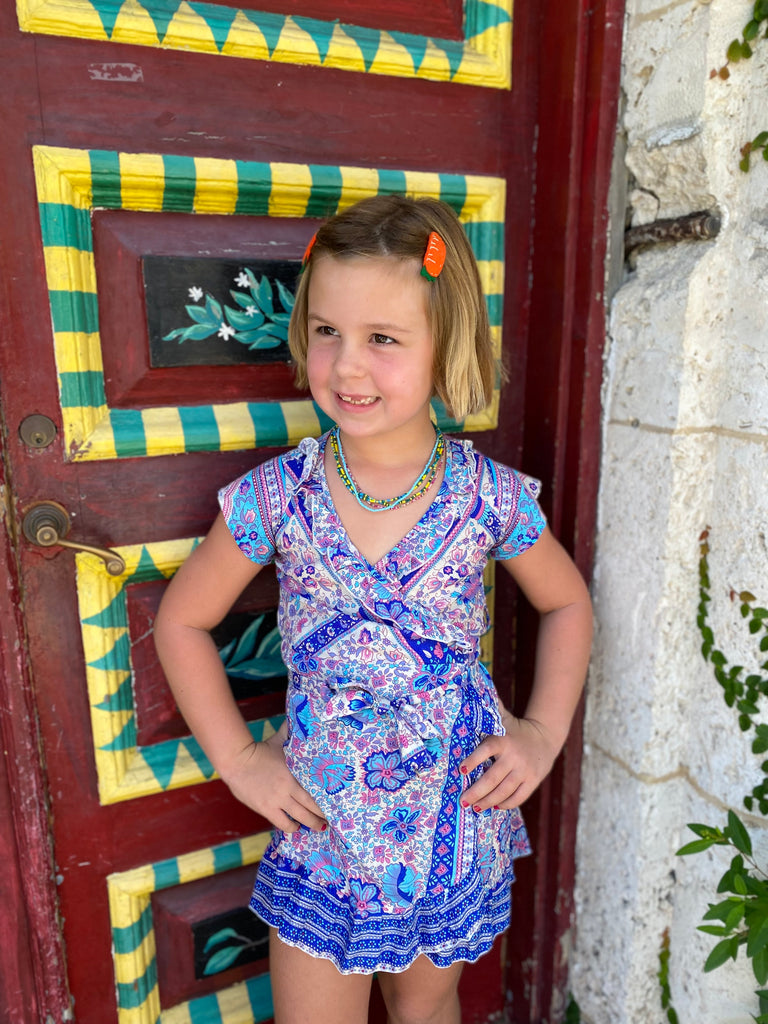 Girls Aqua Rose Voyager Dress- Walker & Wade - The Kemble Shop