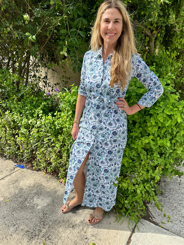 Katrina LONG Bali Print Wrap-Tie Front Collared Shirt Dress - The Kemble Shop