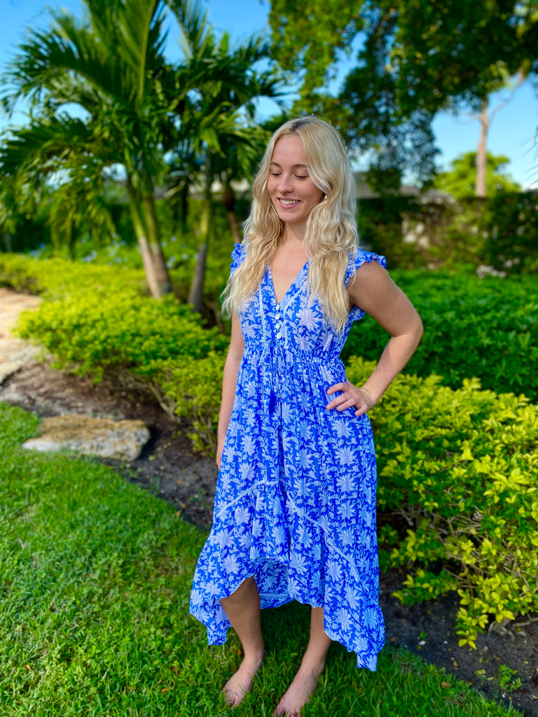 Blue & White Floral Emma Dress - The Kemble Shop