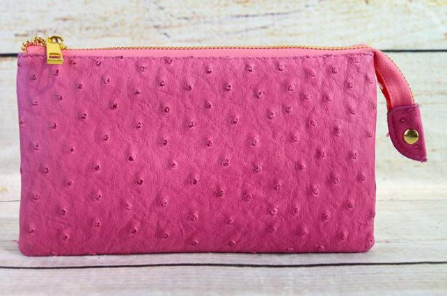 Deep Pink Small Faux Ostrich Clutch w/ Tassel - The Kemble Shop