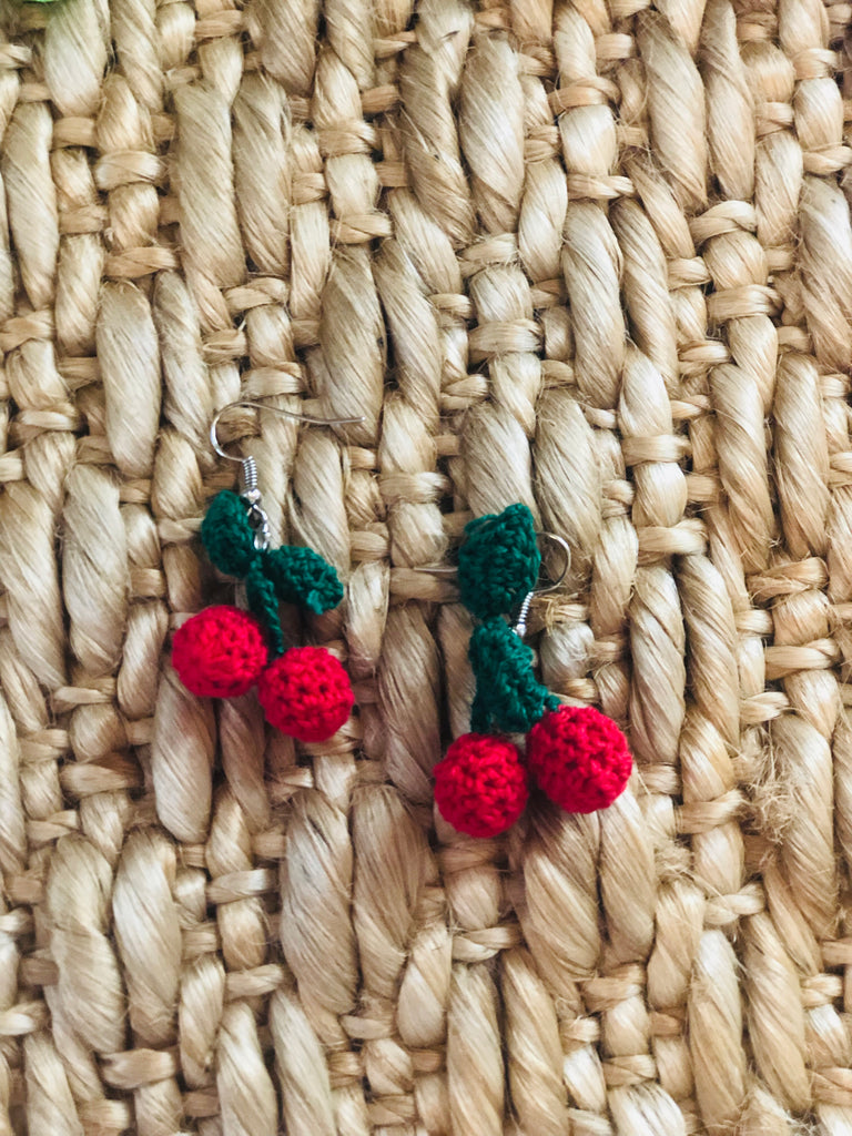 Crochet Cherry Earrings - The Kemble Shop