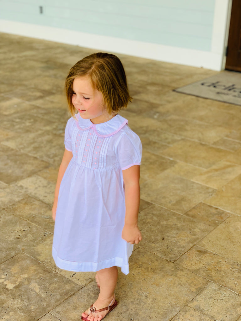 Girls Pink and White Detailed Dress - The Kemble Shop