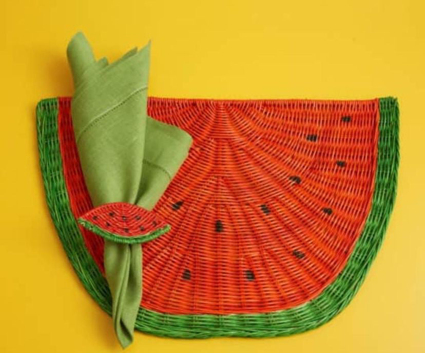 Custom Rattan Watermelon Placemats and Napkin Holders - The Kemble Shop
