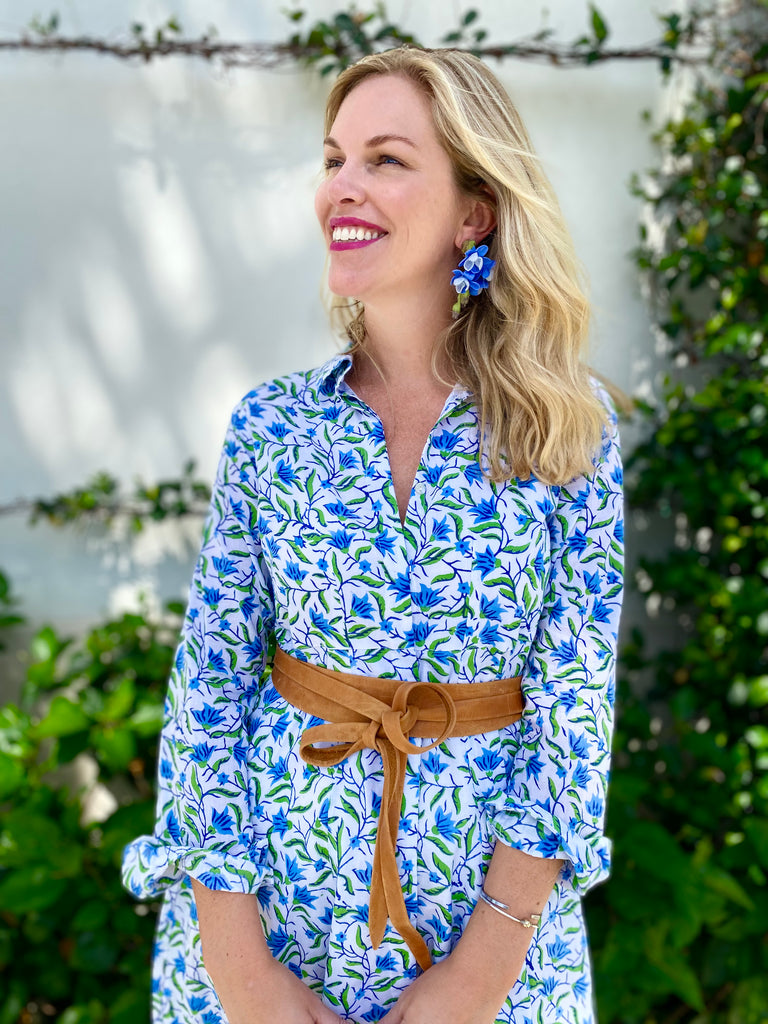 Mimi Long Sleeve Bluebell Lotus Shirt Dress - The Kemble Shop