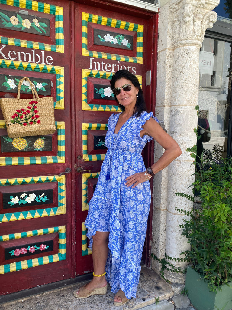 Blue & White Floral Emma Dress - The Kemble Shop