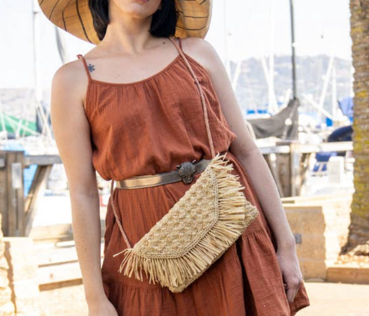 Crossbody Caitlin Clutch w/Fringe - Natural - The Kemble Shop