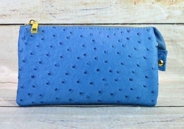 Azure Small Faux Ostrich Clutch w/ Tassel - The Kemble Shop