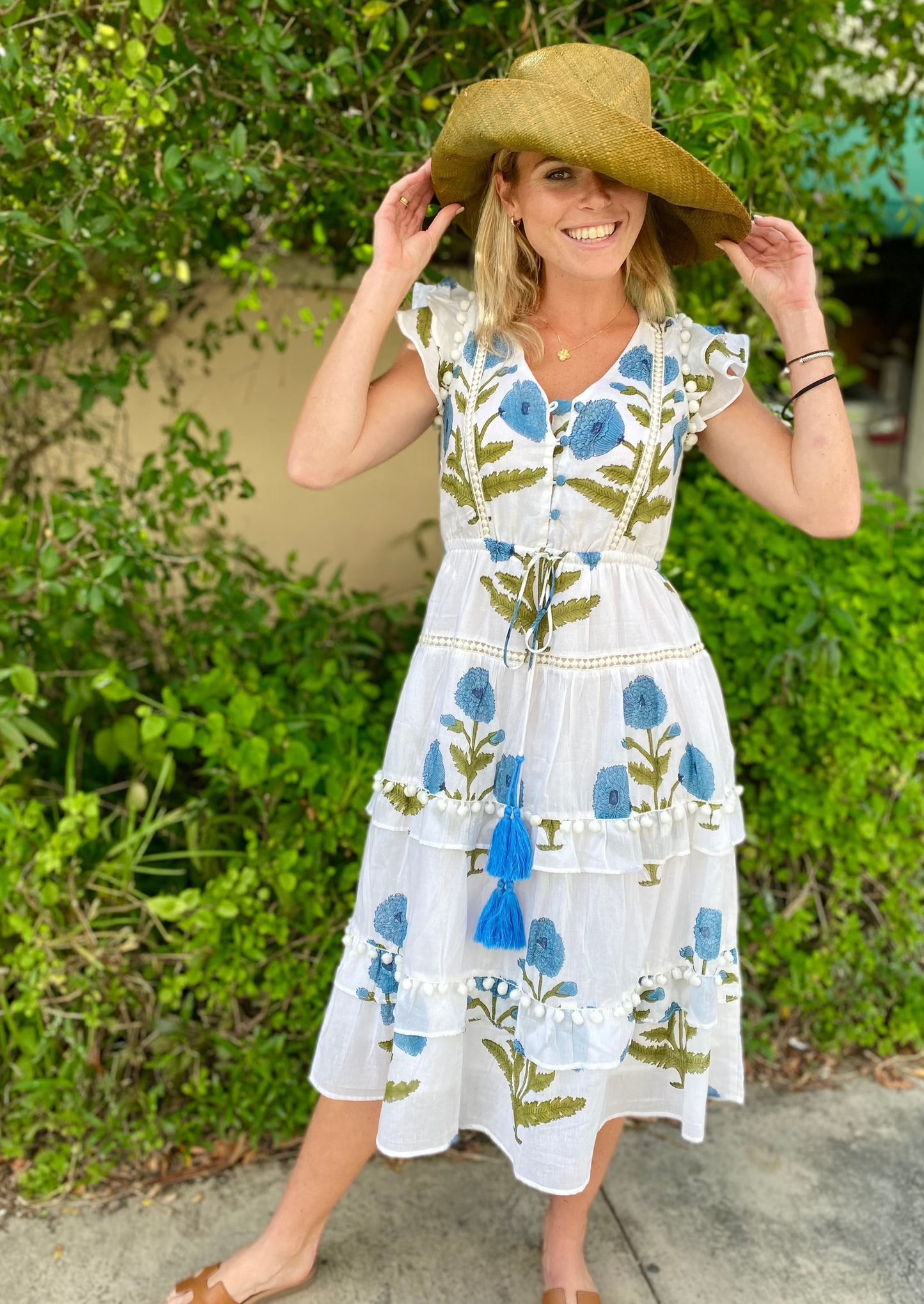 Cece Pom Pom Dress | Blue Poppy | Midi The Kemble Shop Cece Pom Pom Dress | Blue Poppy | Midi The Kemble Shop