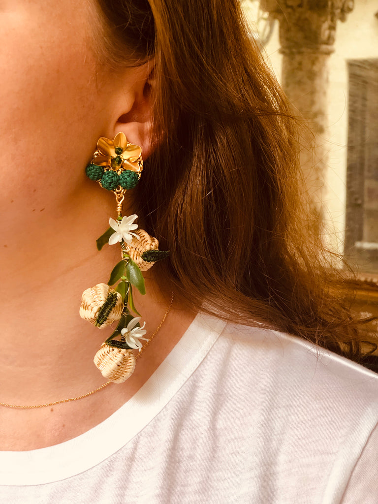 Tropics Green Raffia Earrings - The Kemble Shop