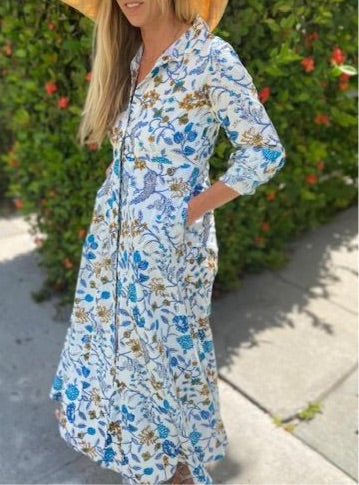 Mimi Long Sleeve Long Garden Hues Shirt Dress - The Kemble Shop