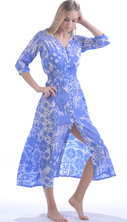Periwinkle Ikat Kelsey Dress - Walker & Wade - The Kemble Shop