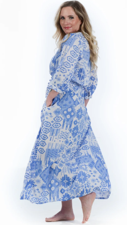 Periwinkle Ikat Kelsey Dress - Walker & Wade - The Kemble Shop
