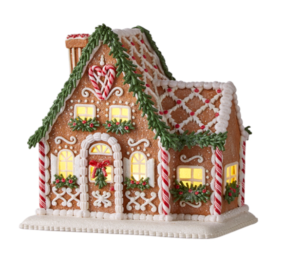 Lighted Ginger Bread House w/Chimney - 8.75" - The Kemble Shop