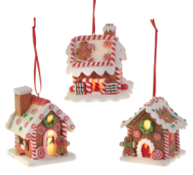 3.25" LIGHTED GINGERBREAD HOUSE ORNAMENTS - The Kemble Shop