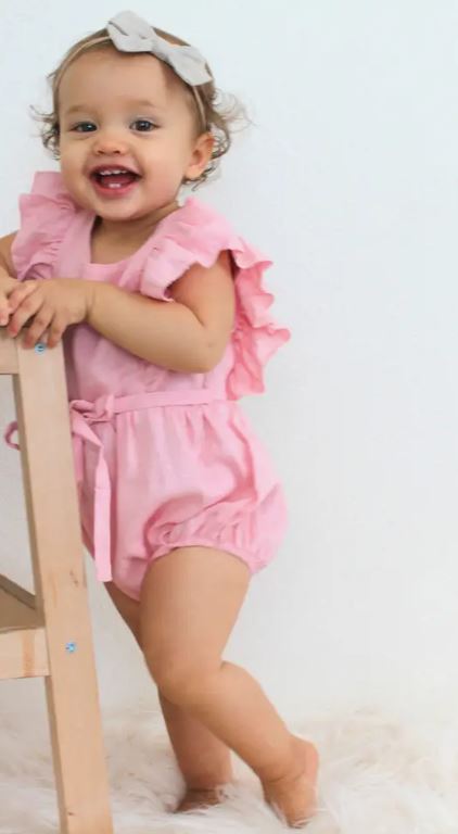 Light Pink Linen Ruffle Romper - The Kemble Shop