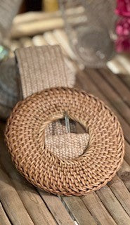 Accessories - Rattan Round Woven Buckle Belt  / Medium - The Kemble Shop