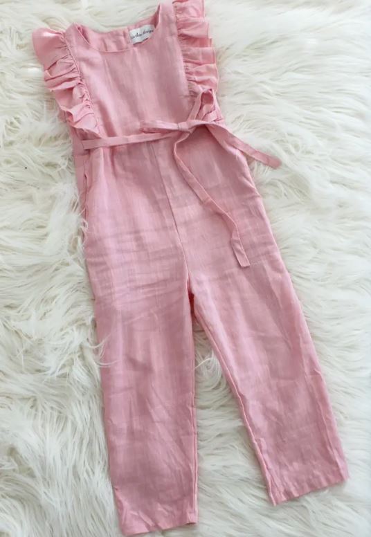 Light Pink Linen Ruffle Romper w/Pants - The Kemble Shop