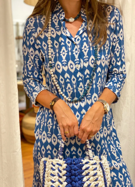 Indigo Ikat Mandarin Duster - Walker & Wade - The Kemble Shop
