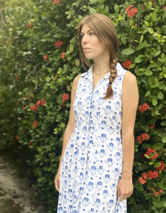 Jamie Blue Sprig Sleeveless Mini Shirt Dress - Final Sale - The Kemble Shop